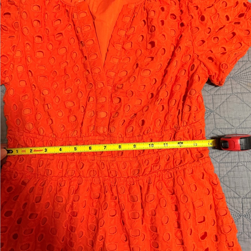 Cynthia Rowley Orange Large Eyelet Smocked Mini Dress w/ Pockets Sz XS - Picture 10 of 11